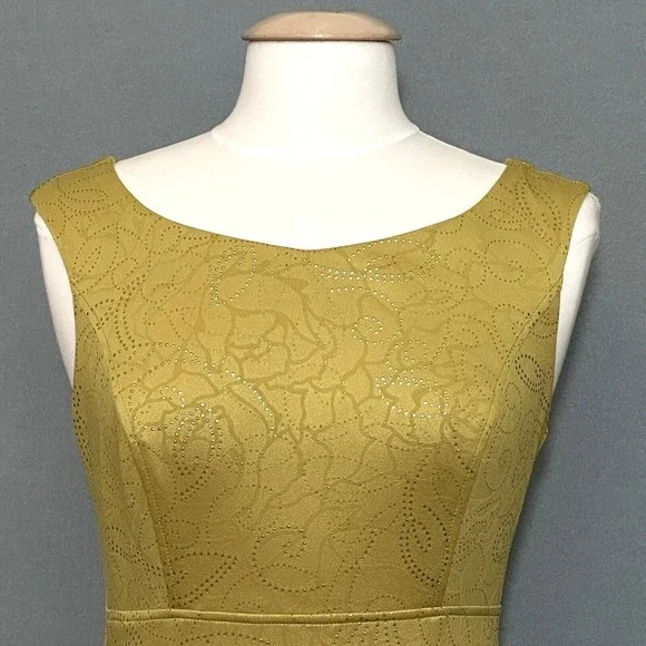 Vintage Y2K Womens Dress M Mustard Yellow Sparkle Fitted Bodycon Retro 90s USA - Picture 2 of 14